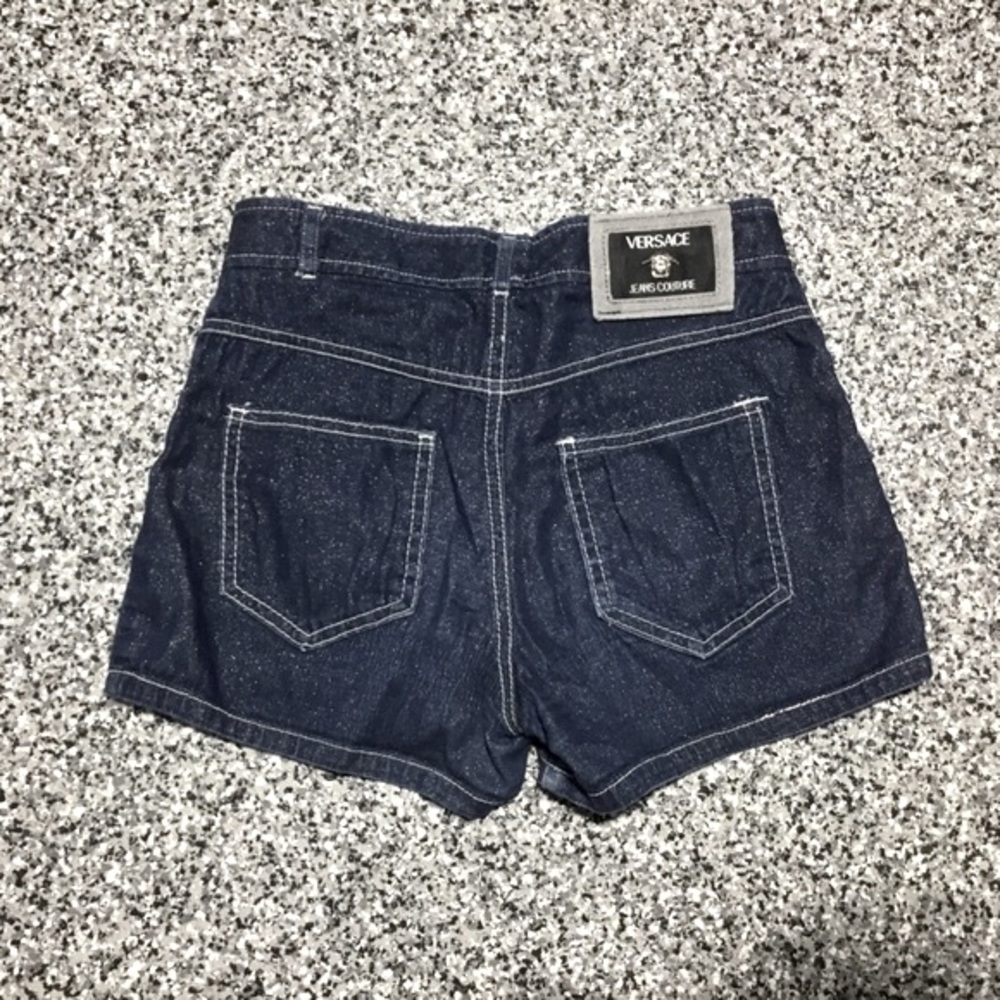 Versace ✦ Vintage Y2K Mini Glitter Dark Blue Denim Shorts (S)